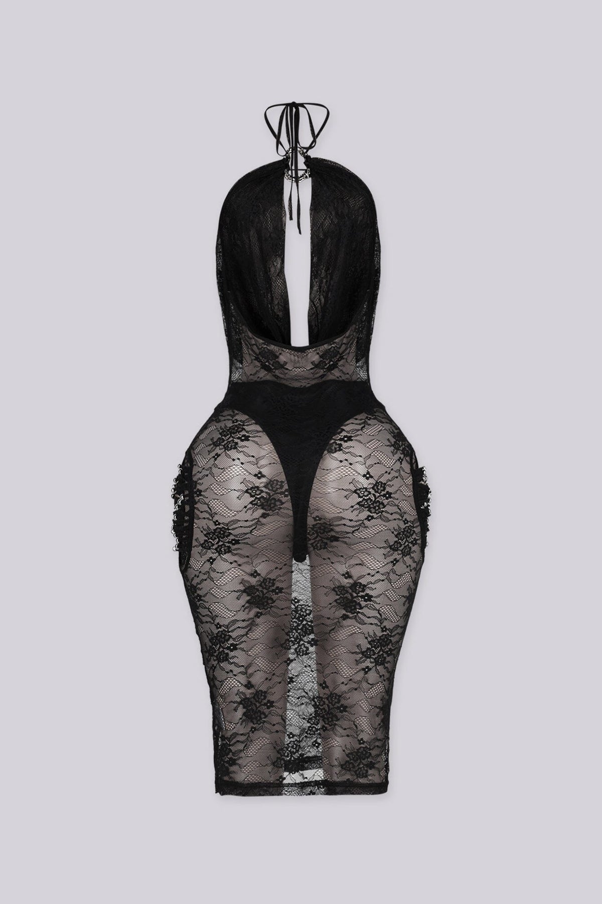 Belen Sheer Lace Halter Neck Midi Dress