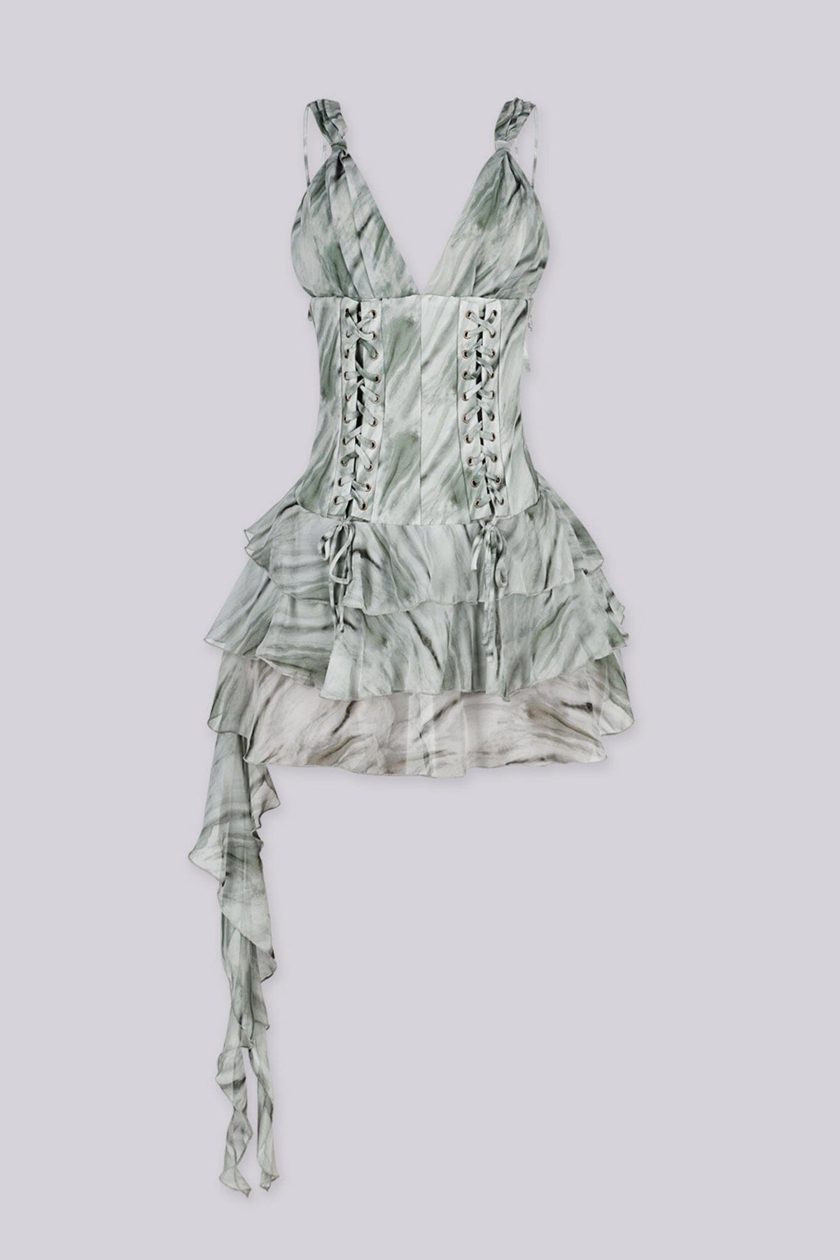 Sage Marble Lace-Up Mini Dress