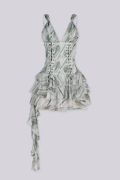 Sage Marble Lace-Up Mini Dress