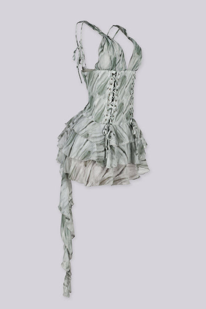 Sage Marble Lace-Up Mini Dress
