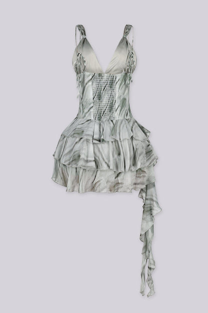 Sage Marble Lace-Up Mini Dress