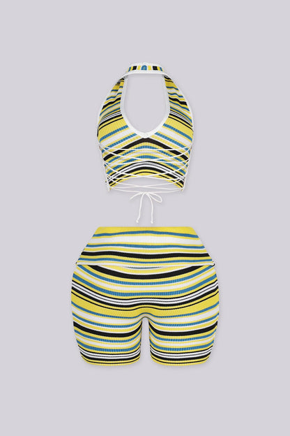 Bright Stripe Halter & Short SET