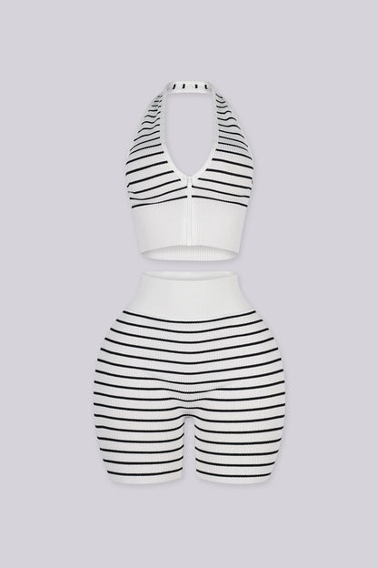 Nautical Zip Halter Top & Biker Short SET