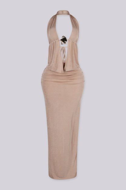 Golden Shell Halter Top & Maxi Skirt SET