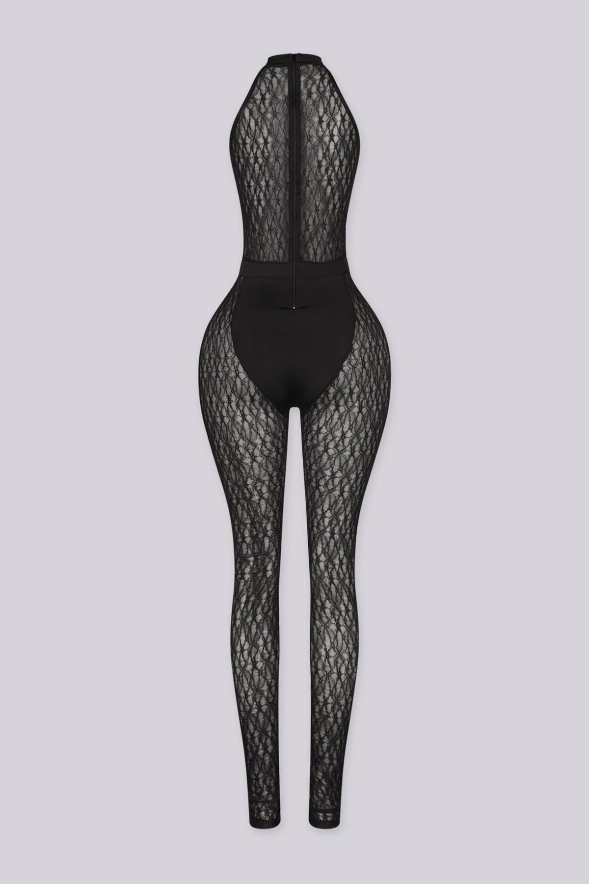 Black Widow Halter Neck Lace Jumpsuit