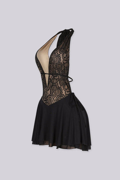 Goth Lace Halter Mini Dress
