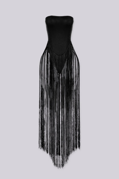 Onyx Fringe Tube Bodysuit