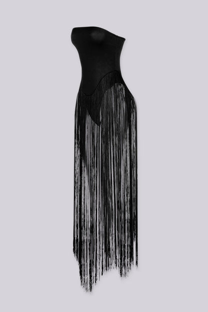 Onyx Fringe Tube Bodysuit