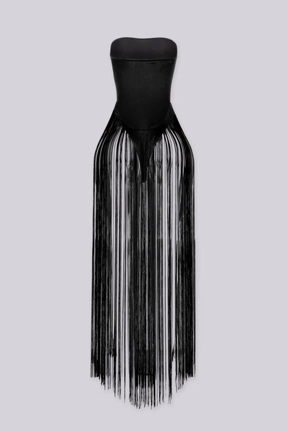 Onyx Fringe Tube Bodysuit