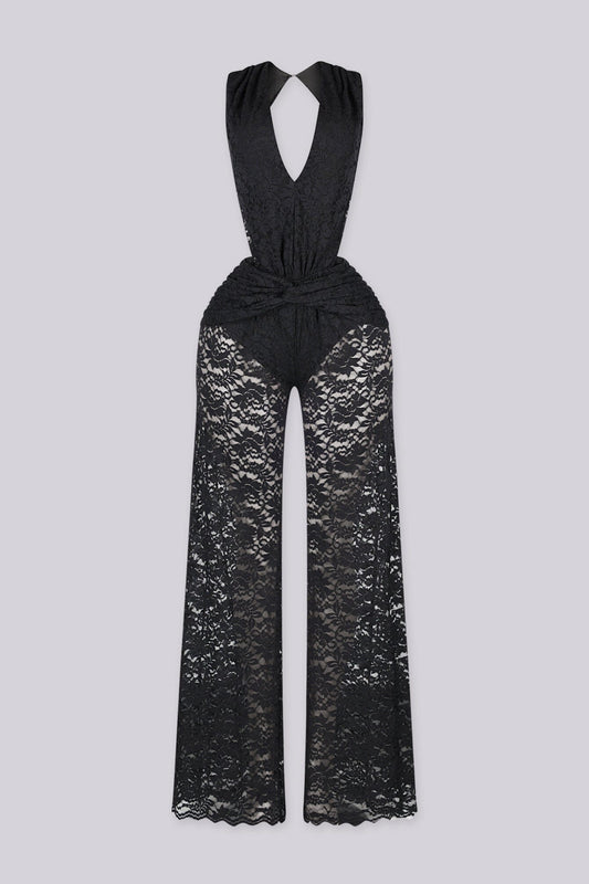 Jasmin Deep  V Neck Lace Jumpsuit