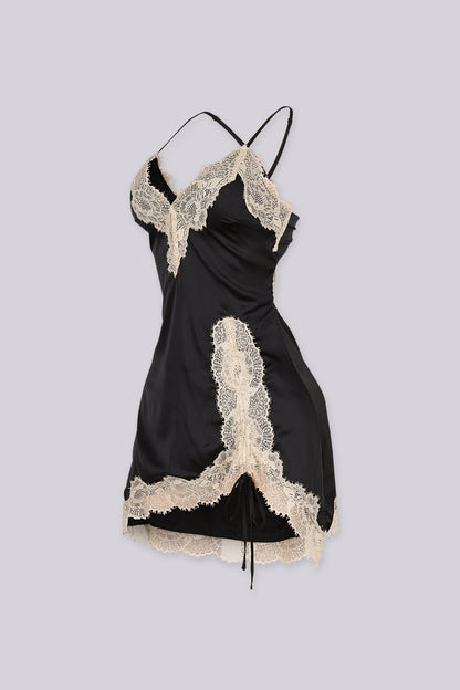 Sweetheart Lace Trim Satin Mini Dress