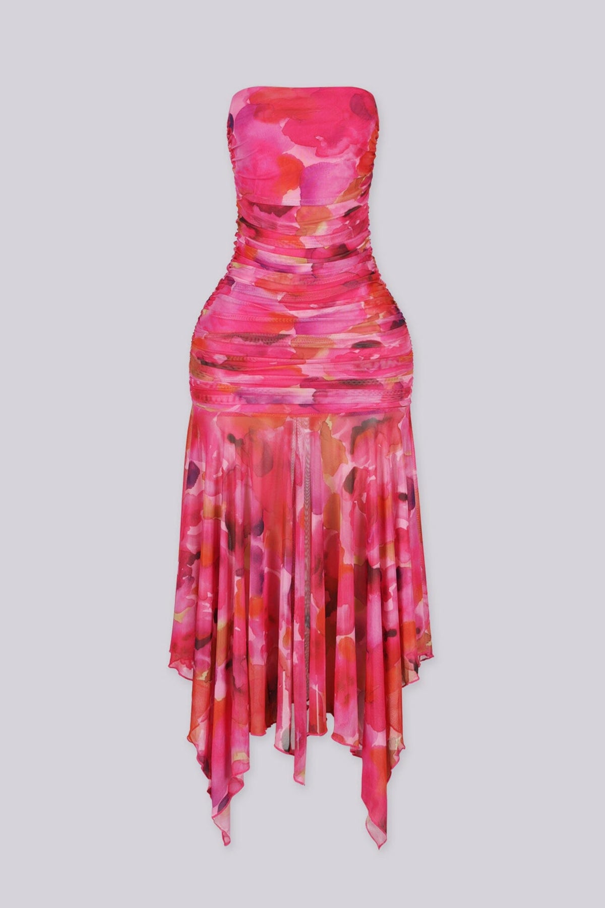 Pink Shadow Ruched Midi Dress