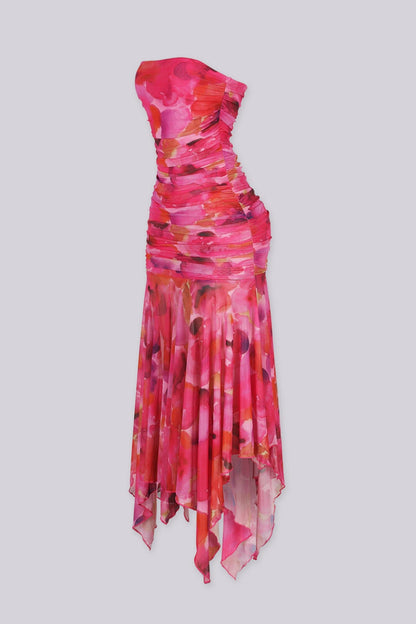 Pink Shadow Ruched Midi Dress
