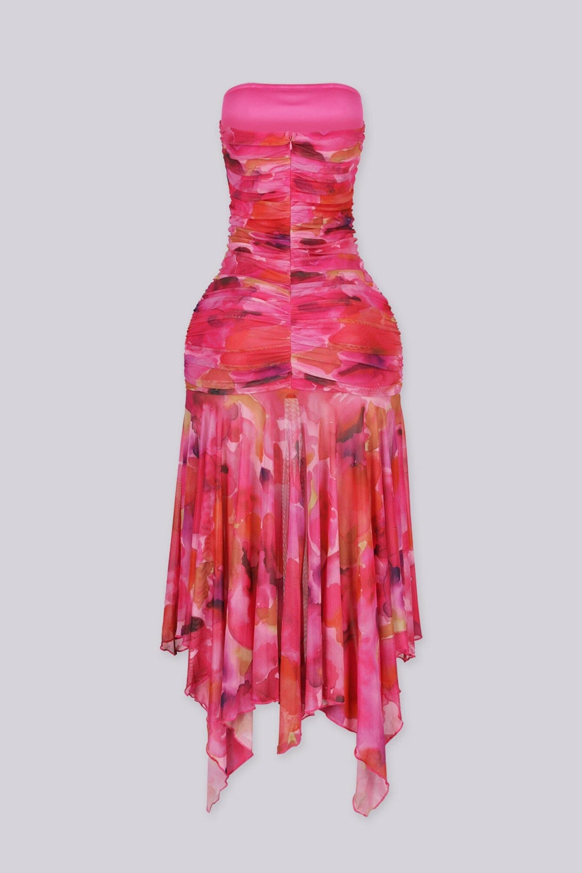 Pink Shadow Ruched Midi Dress