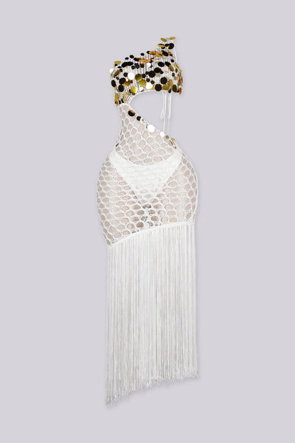 Shakira Gold Sequin Crochet Dress With Underwear