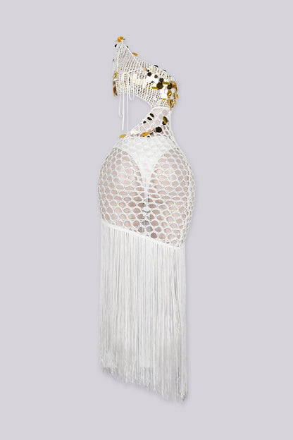 Shakira Gold Sequin Crochet Dress With Underwear