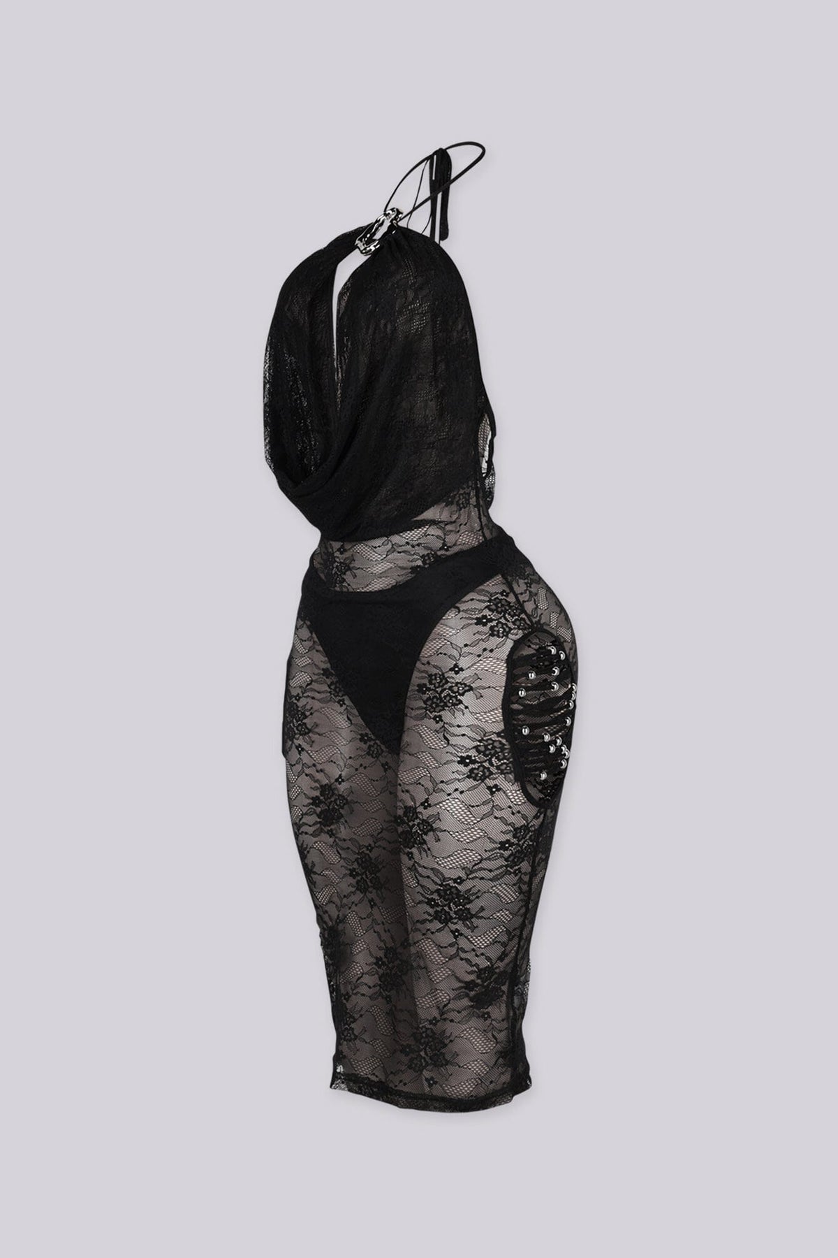 Belen Sheer Lace Halter Neck Midi Dress