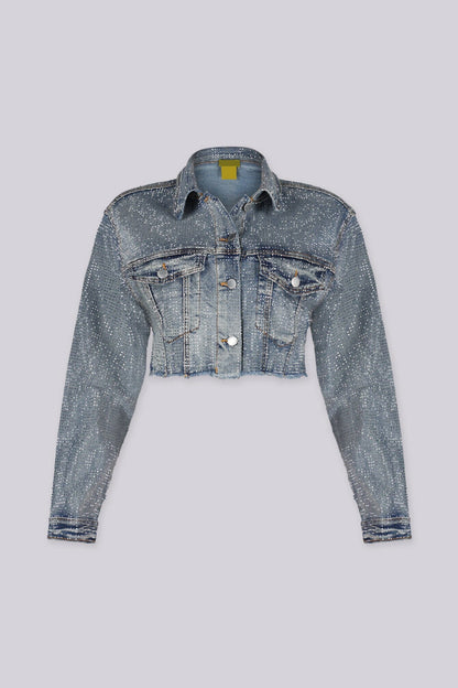 Opulent Rhinestone Denim Crop Jacket