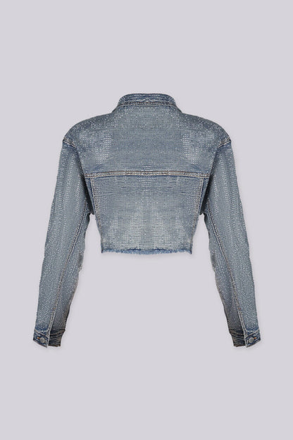 Opulent Rhinestone Denim Crop Jacket