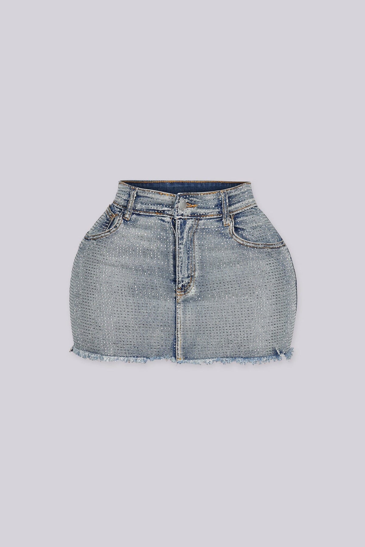 Opulent Rhinestone Denim Mini Skirt