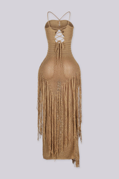 Cabo Crochet Fringe Cutout Maxi Dress