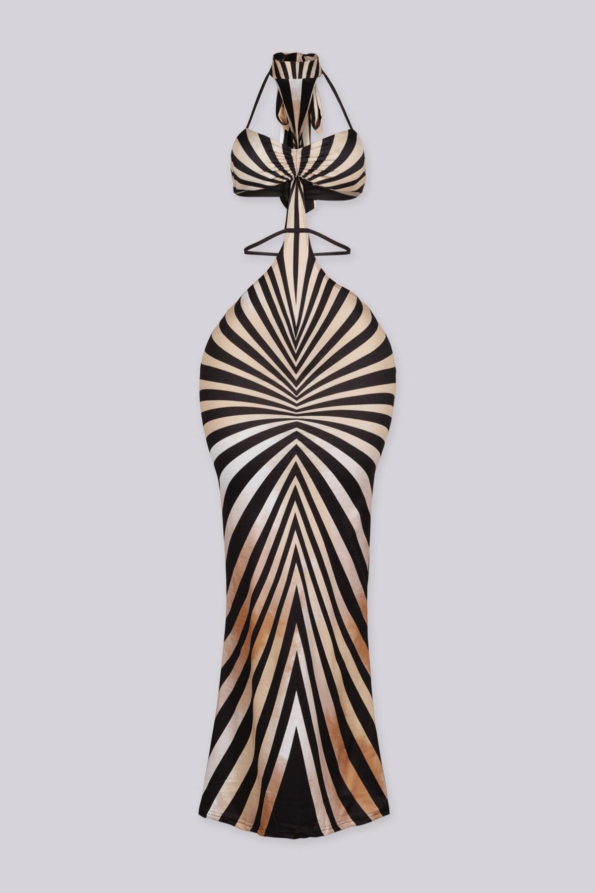 Optical Illusion Cutout Halter Maxi Dress