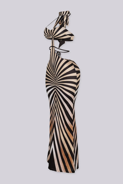 Optical Illusion Cutout Halter Maxi Dress