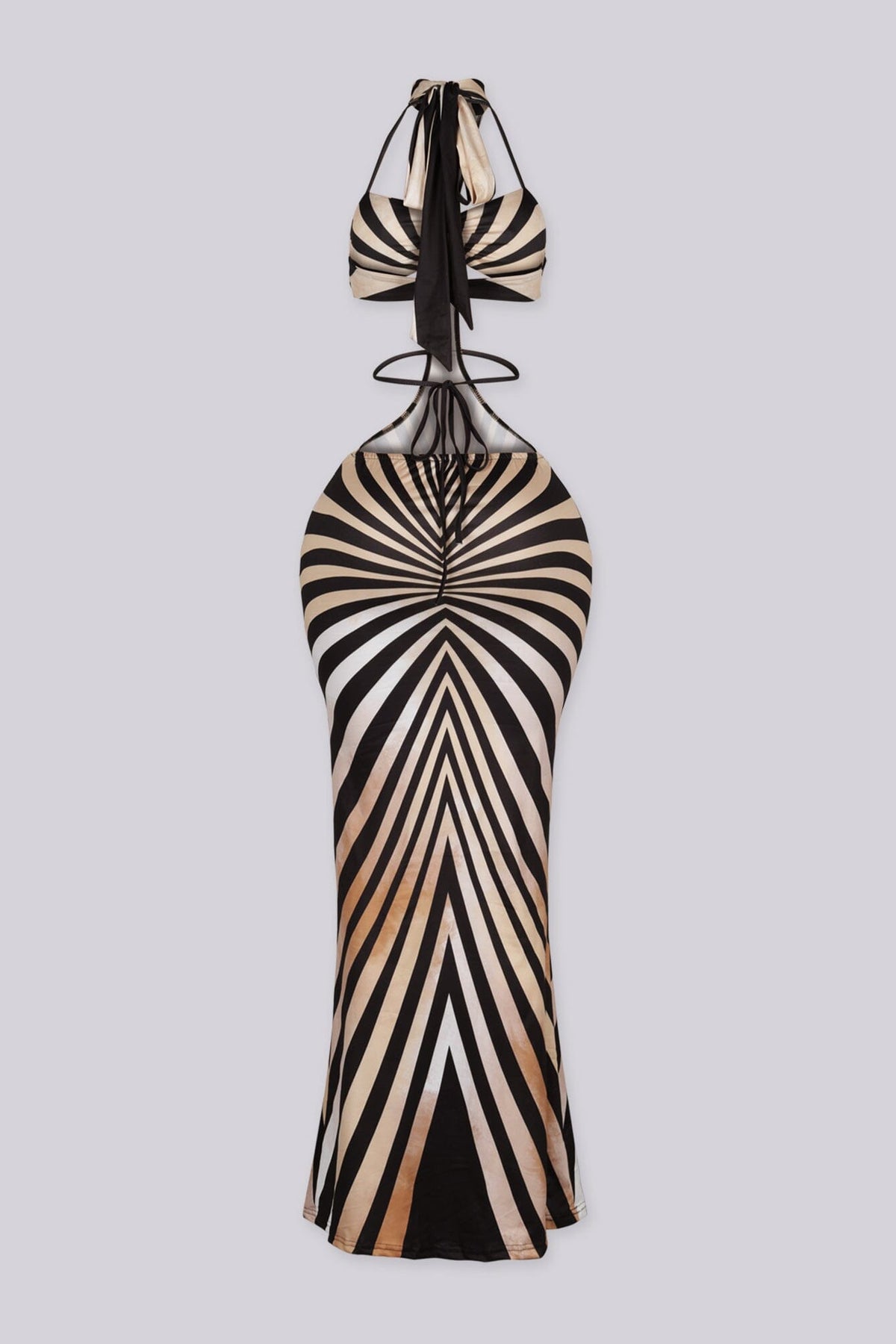 Optical Illusion Cutout Halter Maxi Dress