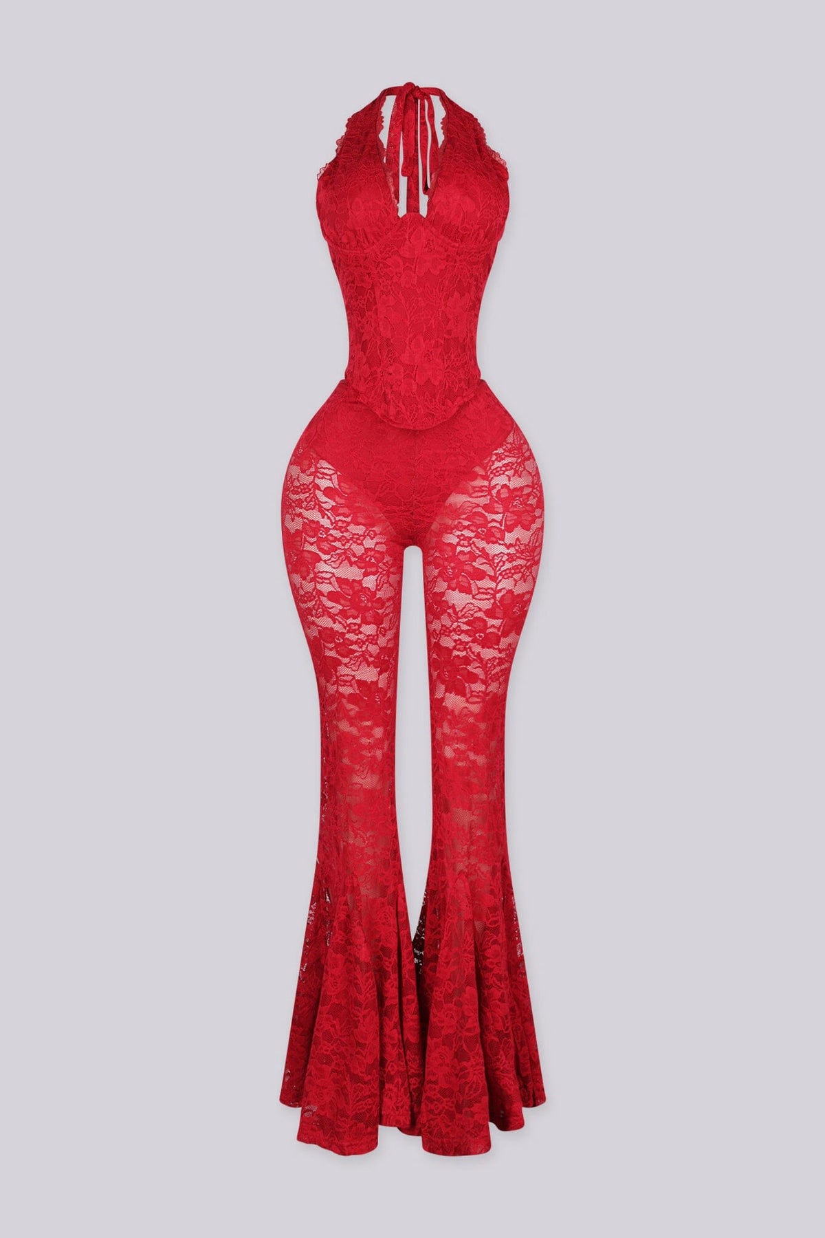 Flamenco Lace Halter Top & Flare Pants SET