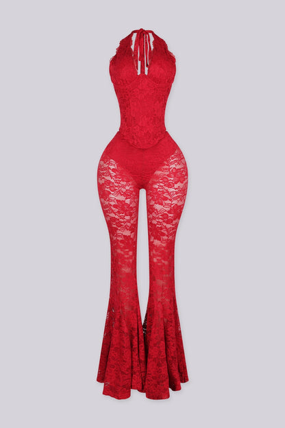 Flamenco Lace Halter Top & Flare Pants SET