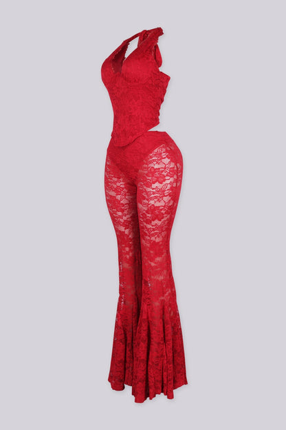 Flamenco Lace Halter Top & Flare Pants SET