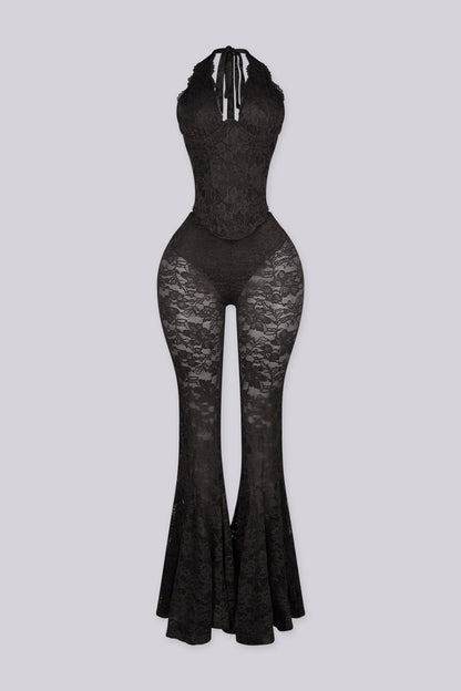 Flamenco Lace Halter Top & Flare Pants SET