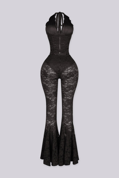 Flamenco Lace Halter Top & Flare Pants SET