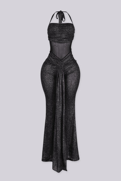 Glitterati Sheer Corset Halter Jumpsuit