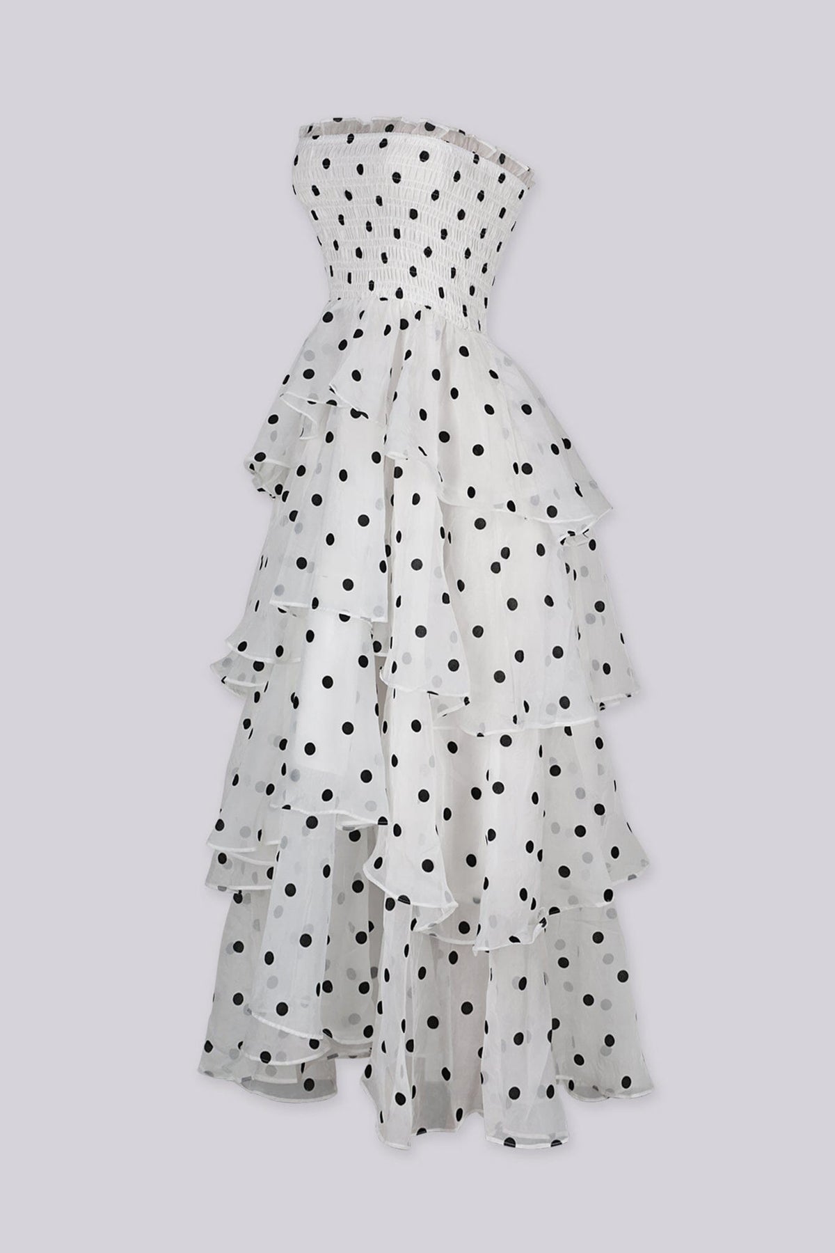 Dotty Smocked Tiered Midi Dress