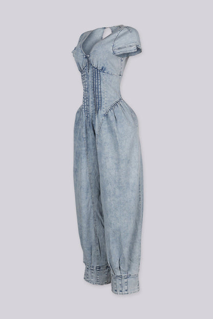 Santorini Washed Denim Balloon Jumpsuit