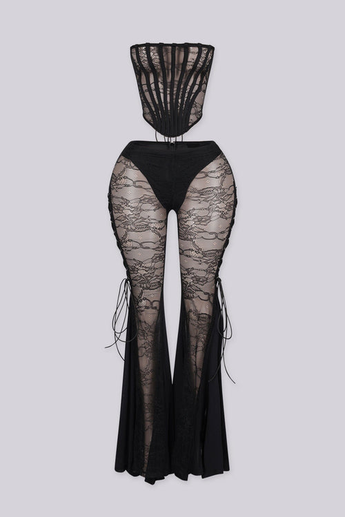 Frost Sheer Lace Corset & Flare Pants SET