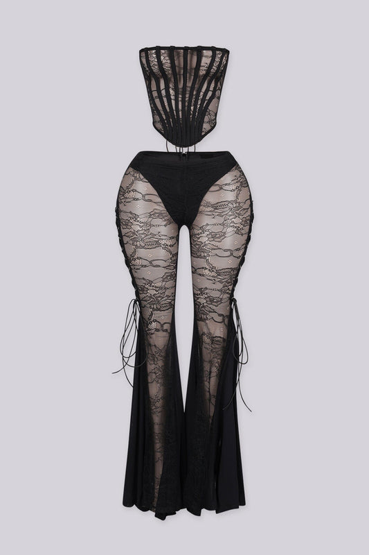 Frost Sheer Lace Corset & Flare Pants SET