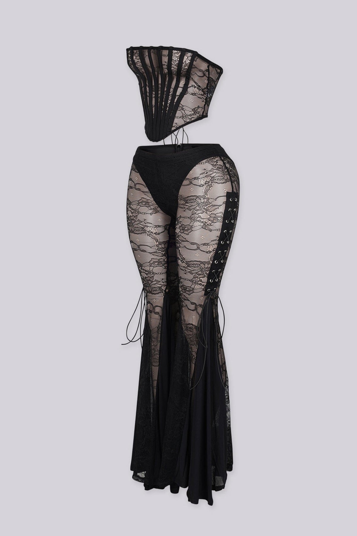 Frost Sheer Lace Corset & Flare Pants SET