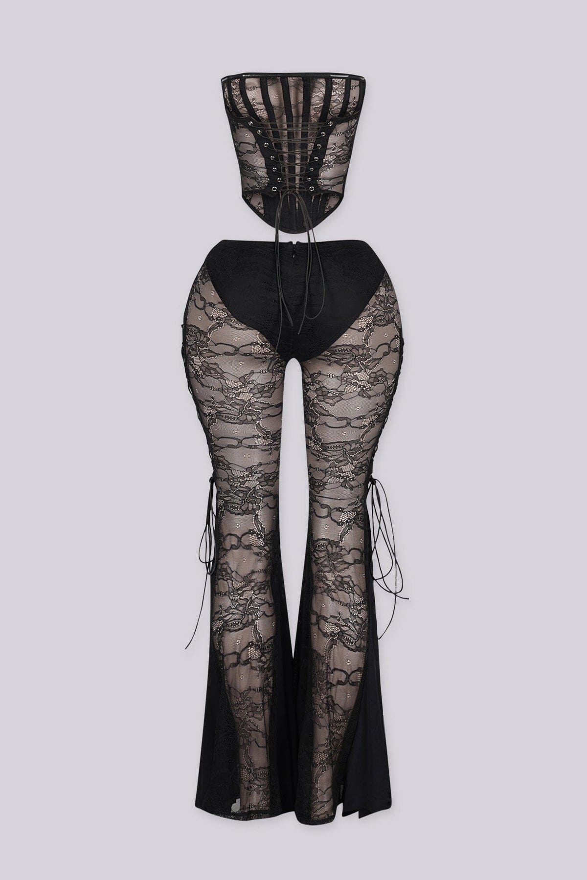 Frost Sheer Lace Corset & Flare Pants SET