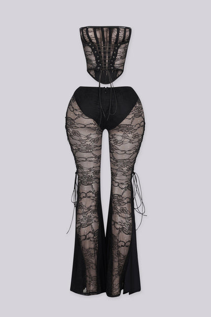 Frost Sheer Lace Corset & Flare Pants SET