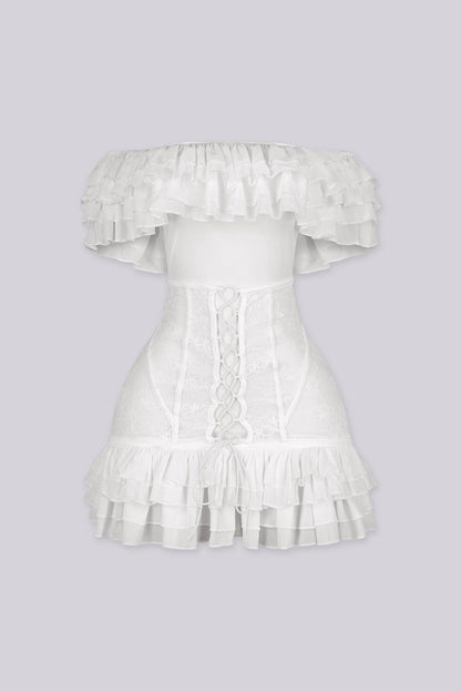Petal Ruffle Lace Corset Mini Dress