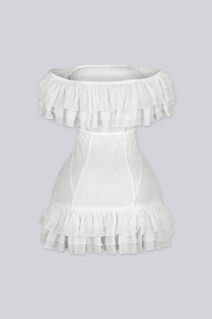 Petal Ruffle Lace Corset Mini Dress
