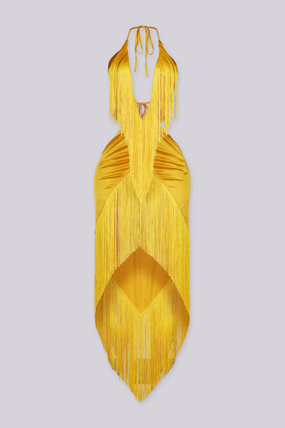 Sundance Fringe Halter Maxi Dress