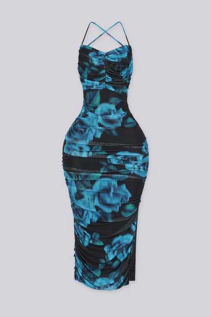 Atlantis Ruched Mesh Midi Dress