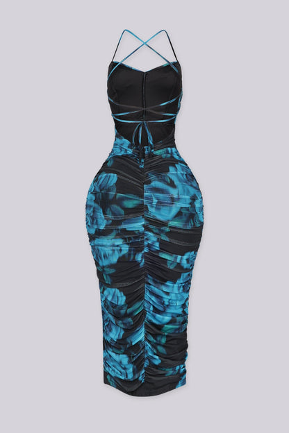 Atlantis Ruched Mesh Midi Dress
