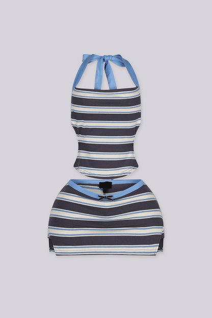 Bold Nautical Stripe Halter Crop & Mini Skirt SET