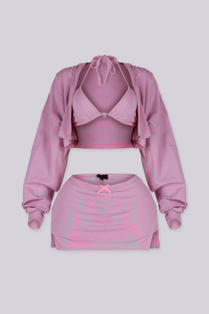 Candy Stripe Zip Hoodie & Shorts SET