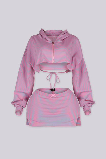 Candy Stripe Zip Hoodie & Shorts SET
