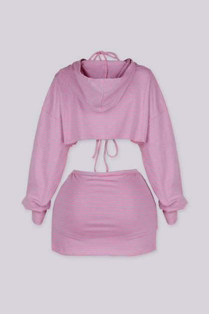 Candy Stripe Zip Hoodie & Shorts SET
